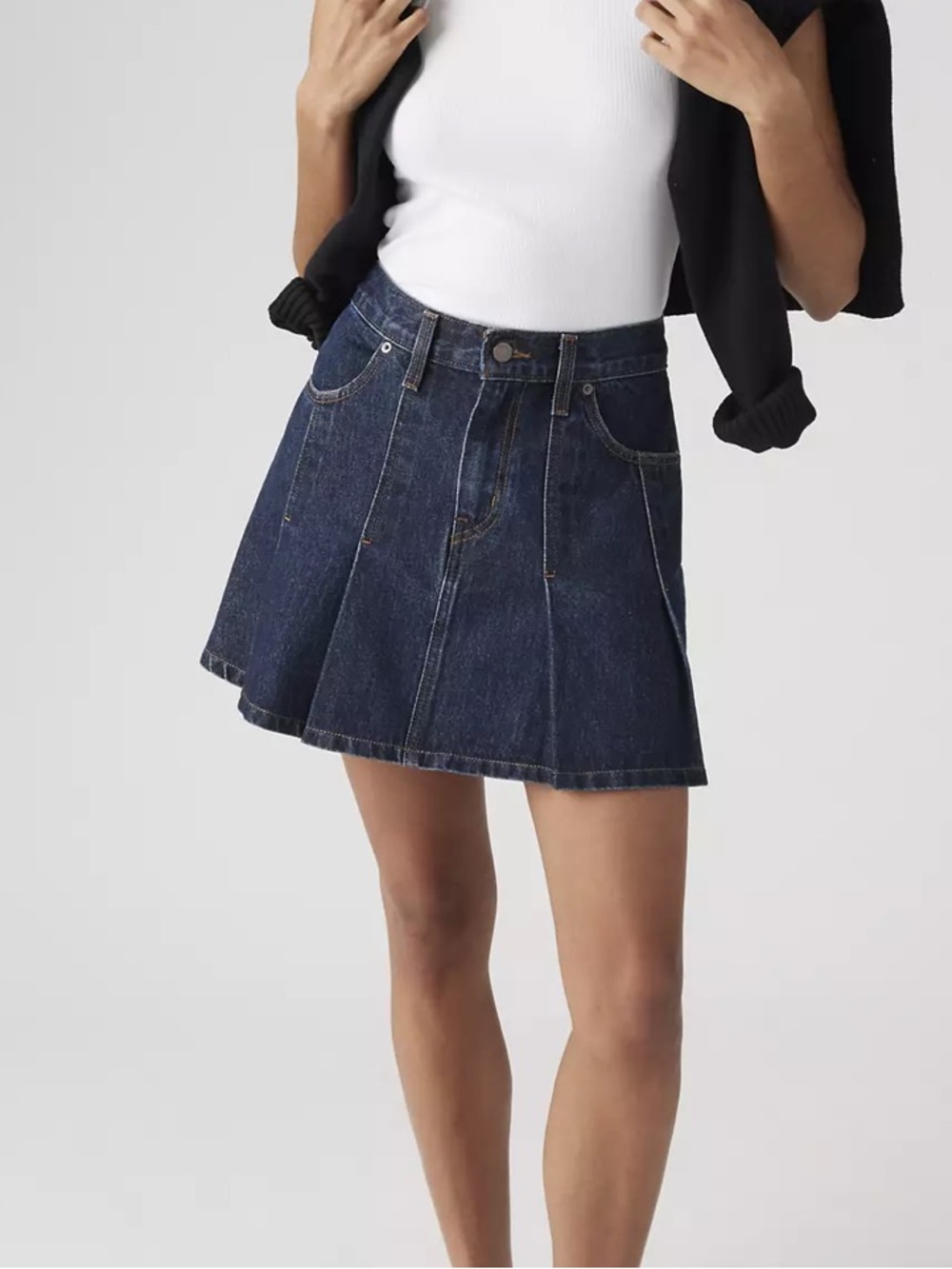 Levi's Navy Denim Panel Pleated Mini Skirt